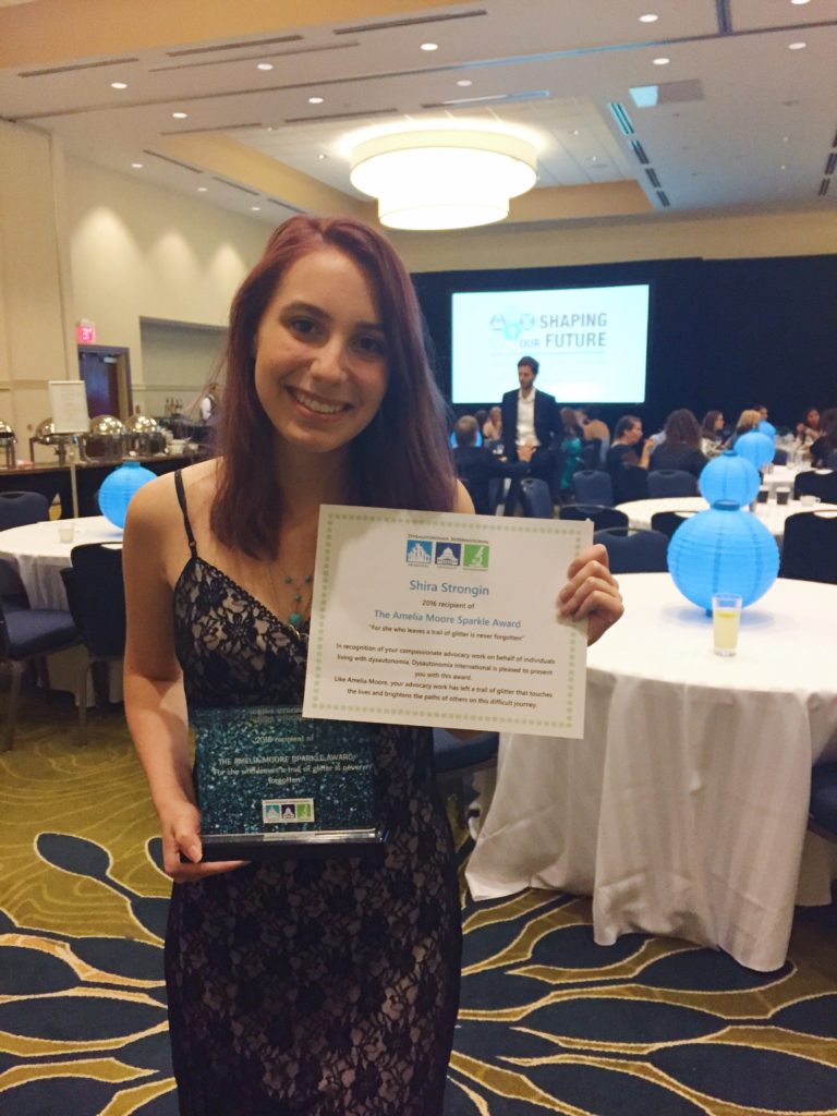 Shira received the Amelia Moore Sparkle Award at #DysConf recognizing her advocacy for fellow dysautonomia patients